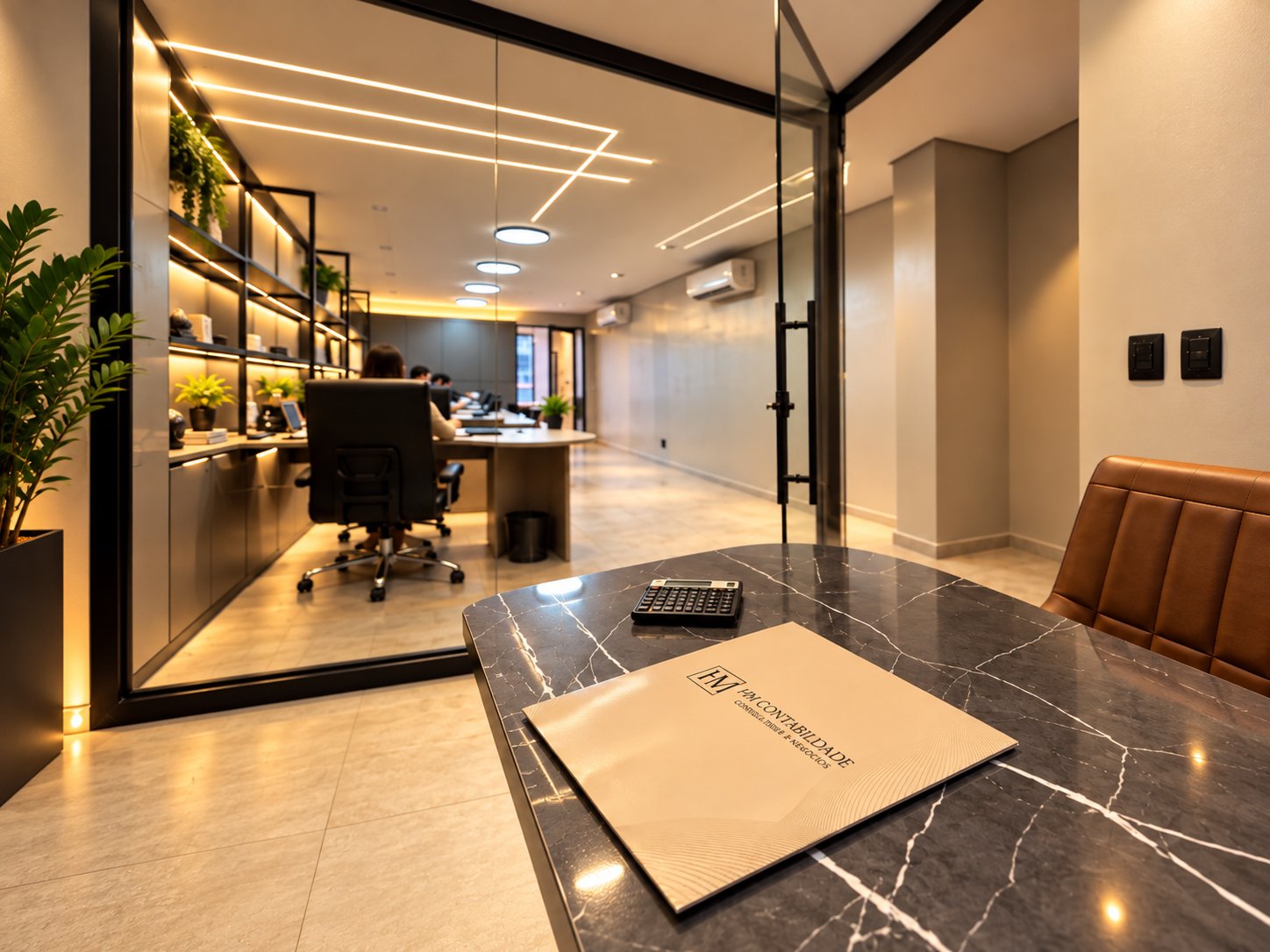 Recepção e sala de trabalho do escritório da HM Contabilidade